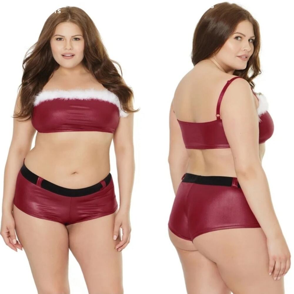 Coquette‎ OS/XL Red Matte Wet Look Bandeau Top & Booty Shorts Set